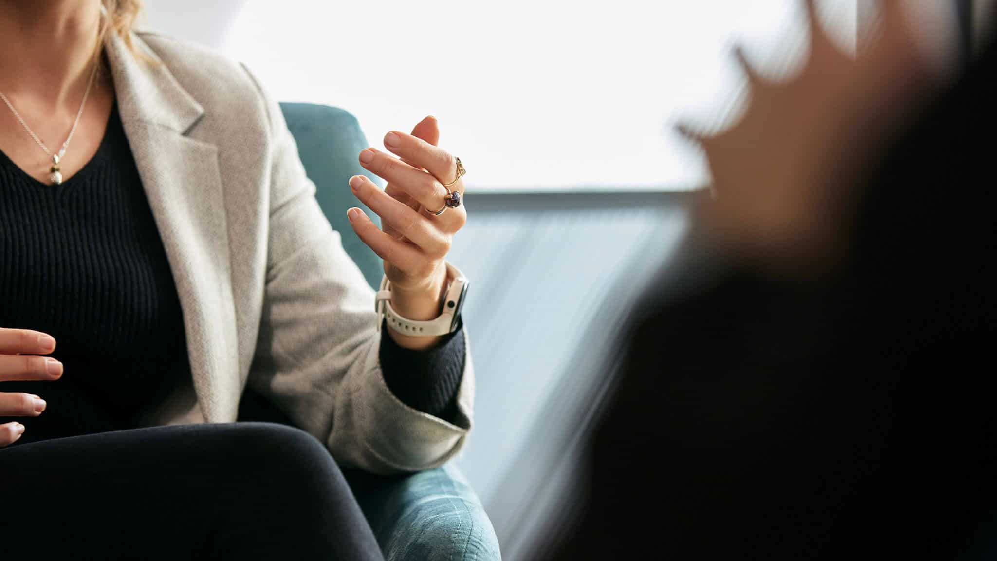 Close up shot of woman's left hand gesturing
